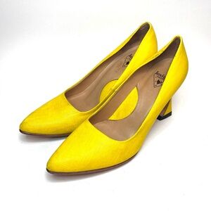 John Fluevog Desmond Waxed Canvas Yellow Heels | 6